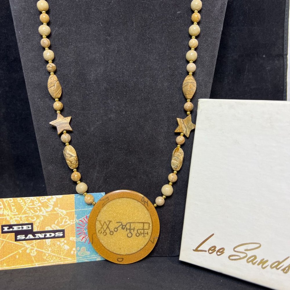 Vintage Lee Sands Gold Tone Jasper Necklace With Medallion Pendant (4212)